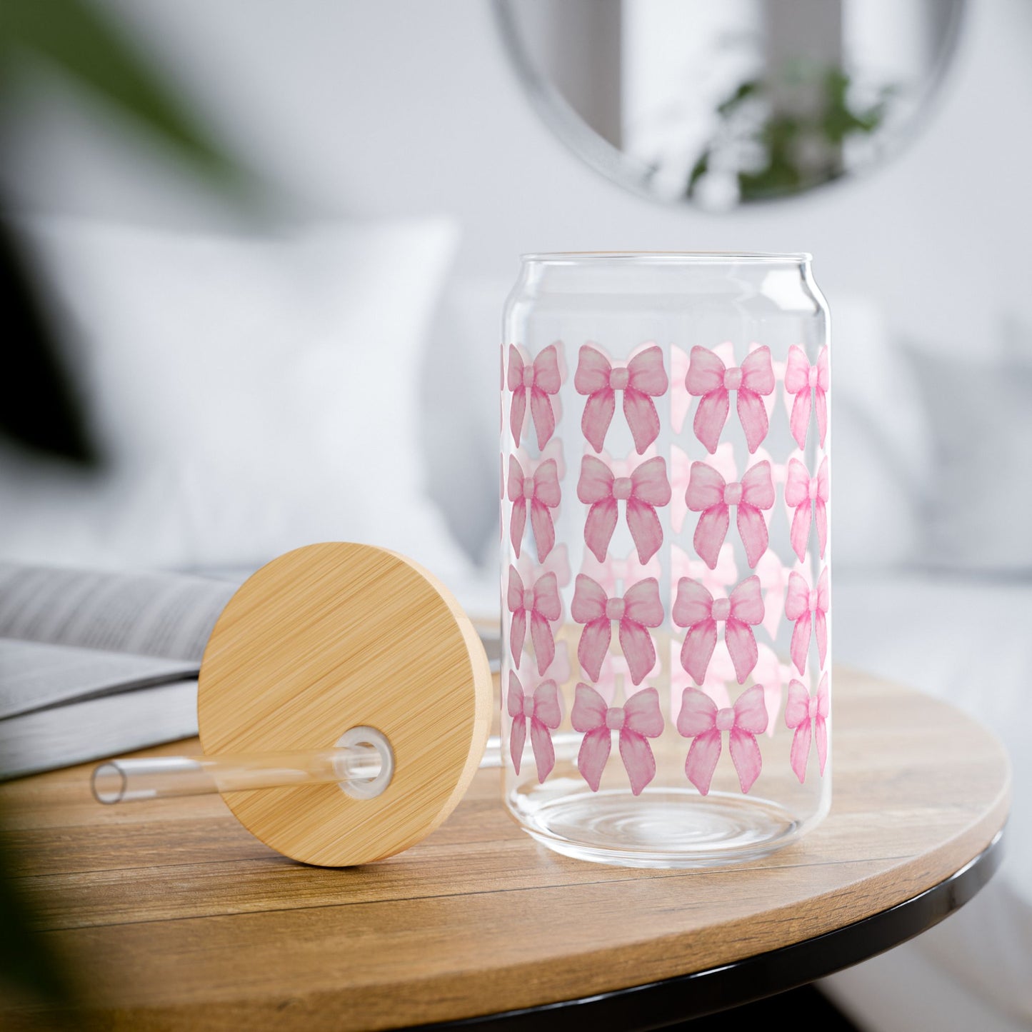 BabyGirl Elite Pink Bow 16oz Sipper Glass with Straw
