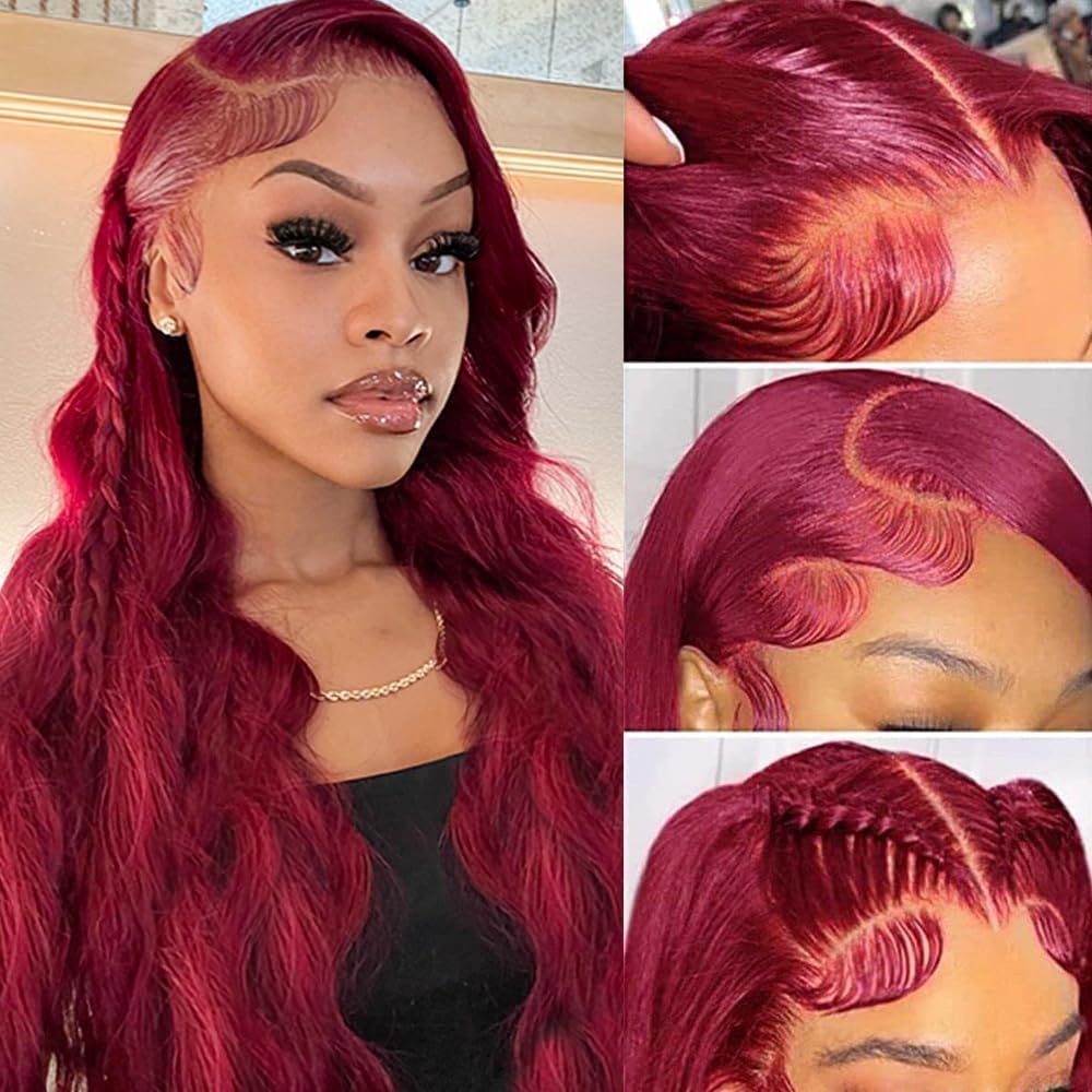 28 Inch 99j Burgundy Lace Front Wigs Human Hair Red Burgundy Wig 180% Density 13x6 Body Wave Lace Front Wigs Pre Plucked Glueless Lace Front Wigs Human Hair for Women