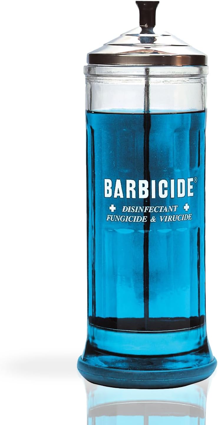 BARBICIDE Disinfecting Jar – Durable Glass Immersion Container with Stainless Steel Lid and Tray – Professional Salon, Spa & Barber Tool Sanitizer for Combs, Brushes & Implements - (Large - 37 Fl Oz)