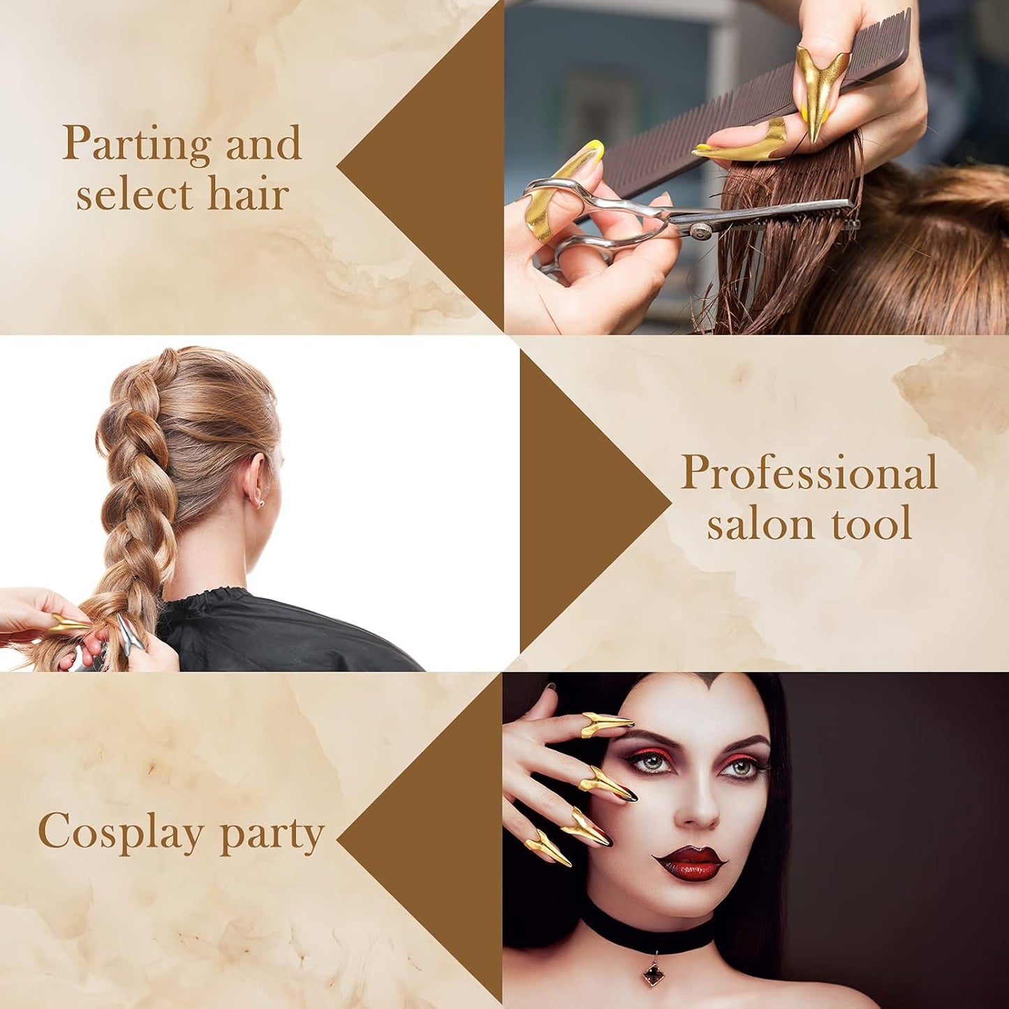 Jadive 6 Pieces Metal Hair Parting & Sectioning Rings Stitch Braid Tool Finger Retro Hair Extensions Tools for Women, Halloween Cosplay, Salon Use