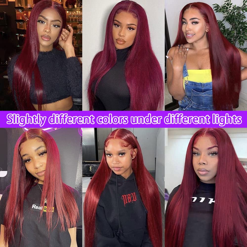 CHEETAHBEAUTY 99j Burgundy Lace Front Wigs Human Hair 26Inch 13x6 Burgundy Wig Human Hair 220% Density Brazilian Virgin Straight Human Hair Wigs for Women Pre Plucked with Baby Hair