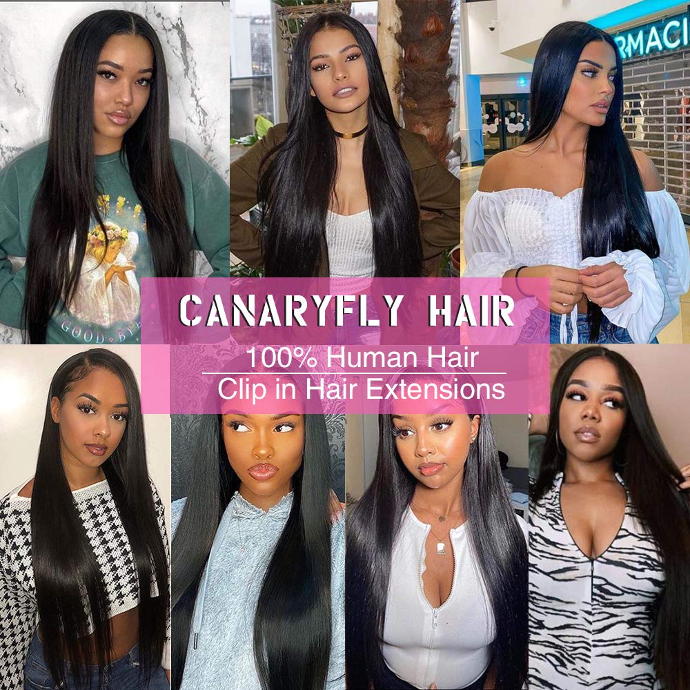 Straight Human Hair Clip in Hair Extensions for Black Women 100% Unprocessed Full Head Brazilian Virgin Hair Natural Black Color,8/Pcs with 18Clips,120 Gram (24inch, Straight hair)