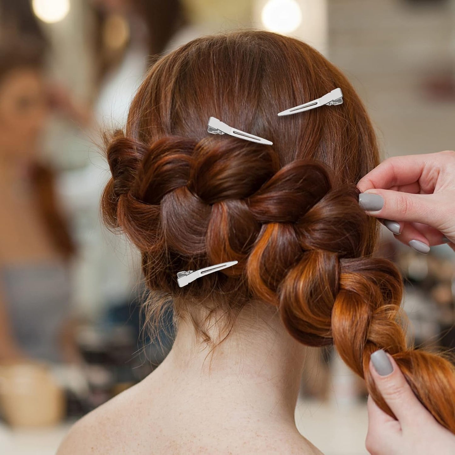 100 Pack 1.77 Inch Single Prong Pin Curl Duckbill Clips,Silver Setting Section Hair Clips Metal Alligator Clips for Hair Extensions