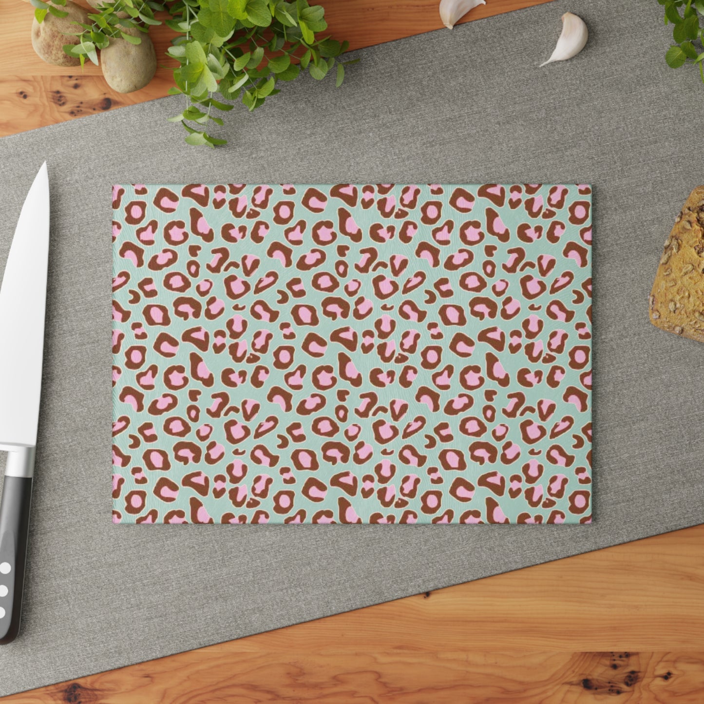 BabyGirl Elite Pink Leopard Print Glass Cutting Board