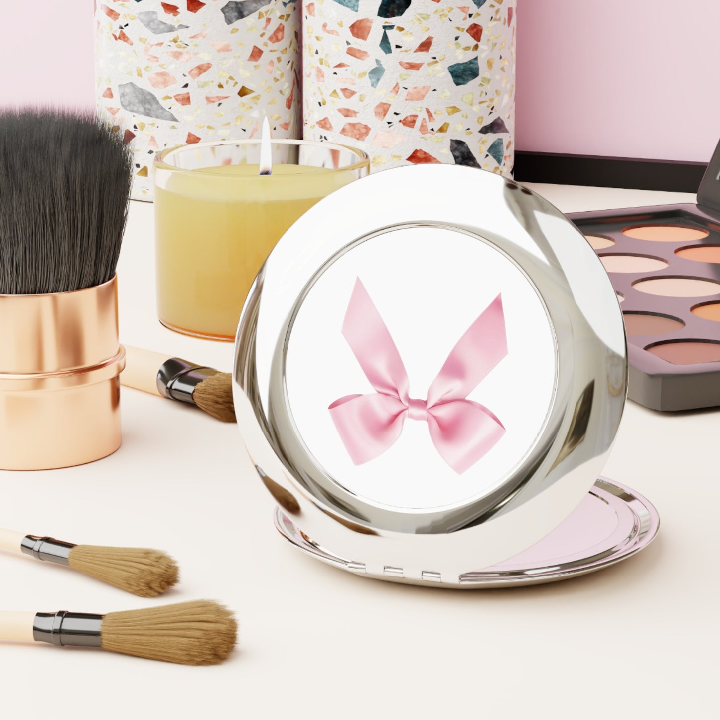 BabyGirl Elite Compact Travel Mirror with Pink Bow