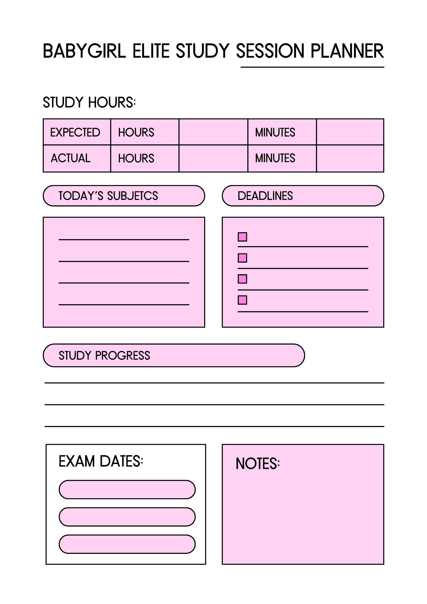 BabyGirl Elite Study Session Planner Ebook