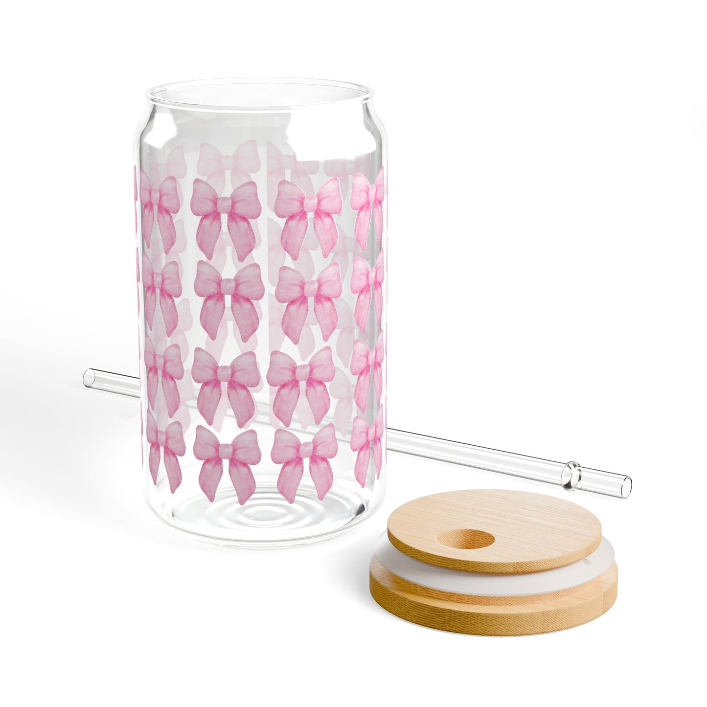 BabyGirl Elite Pink Bow 16oz Sipper Glass with Straw