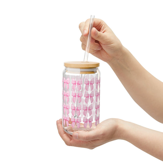 BabyGirl Elite Pink Bow 16oz Sipper Glass with Straw