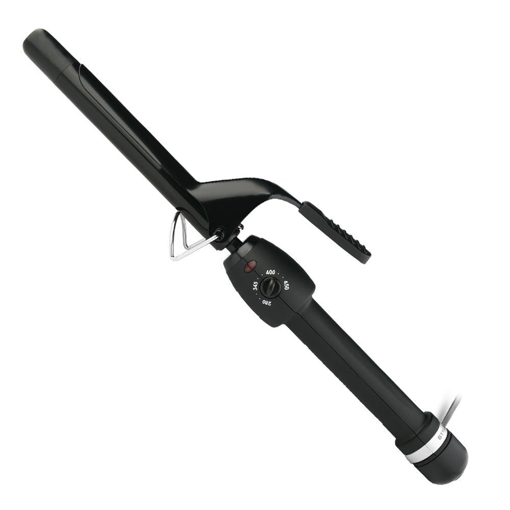StyleCraft Stay-Temp Black Gold Professional Curling Iron with Extra-Long Thumb Grip, Extended Barrel, Marcel