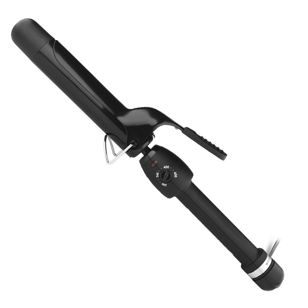 StyleCraft Stay-Temp Black Gold Professional Curling Iron with Extra-Long Thumb Grip, Extended Barrel, Marcel
