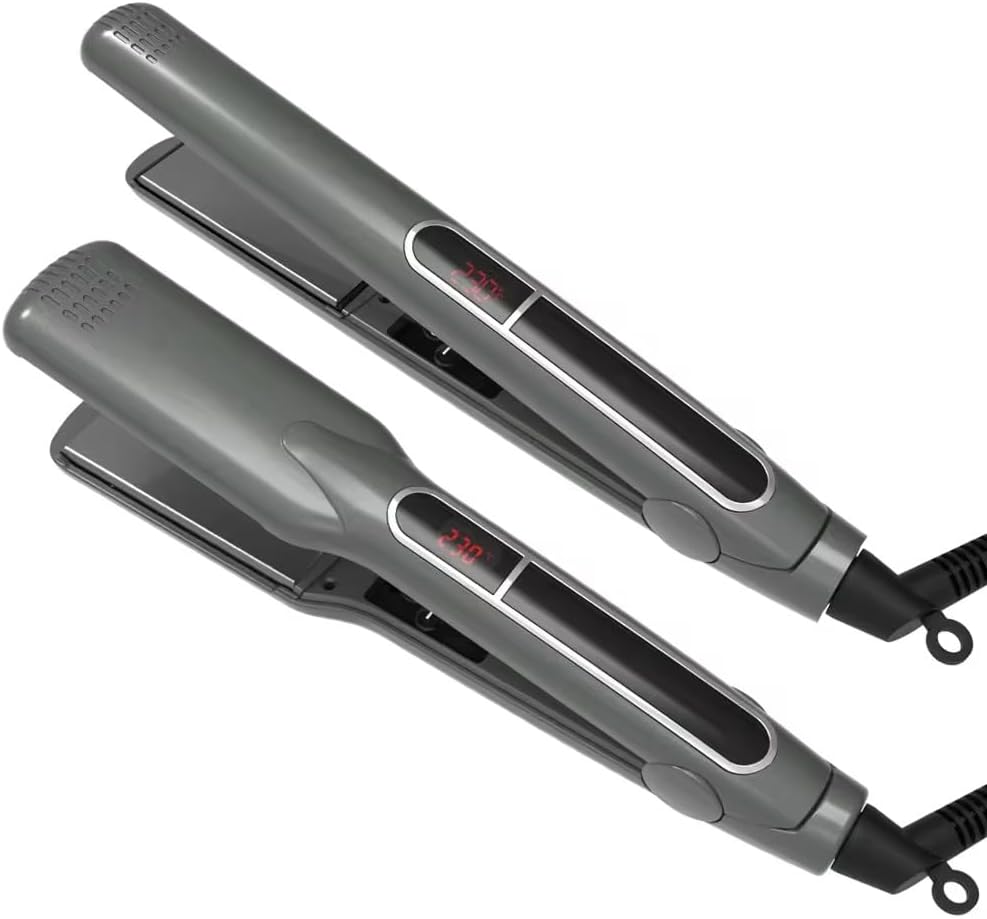 Professional 2 in 1 Digital Titanium Plate Flat Iron Fast Heating Curling Hair Straightener (1 inch)