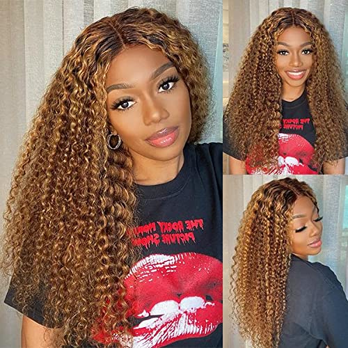 CYNOSURE 13x5 Highlight Ombre Deep Curly Lace Front Wigs Human Hair 26Inch Honey Blonde Jerry Curly Wig Human Hair HD Transparent Lace Frontal Wigs Pre Plucked 180 Density Human Hair for Women