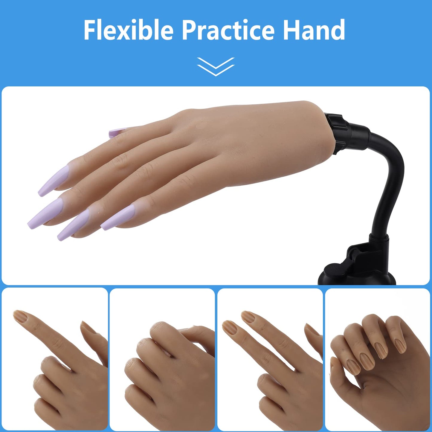 LIONVISON Practice Hand for Acrylic Nails, Silicone Nail Hand Practice, Flexible Fingers Fake Training Hand False Mannequin Hands for Nail Practice, Hand Model Kit for Nail Supplies Manicure Beginners