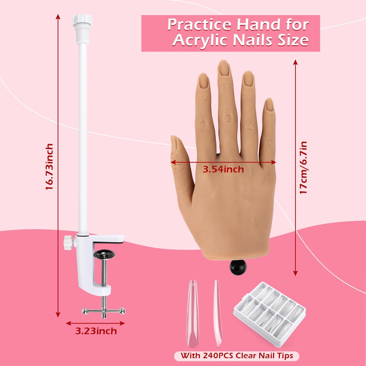 LIONVISON Practice Hand for Acrylic Nails, Silicone Nail Hand Practice, Flexible Fingers Fake Training Hand False Mannequin Hands for Nail Practice, Hand Model Kit for Nail Supplies Manicure Beginners
