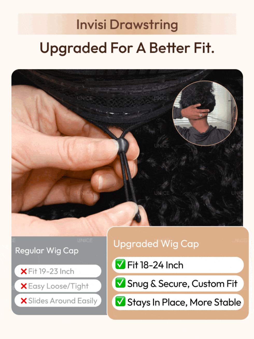 UNICE 13x4 HD Lace Front Wig Human Hair Drawstring Wigs Auburn Brown Loose Wave Face Framing Layers Curtain Bangs Glueless Wig Pre Plucked Pre Cut Bleached Knots 150% Density 20 Inch