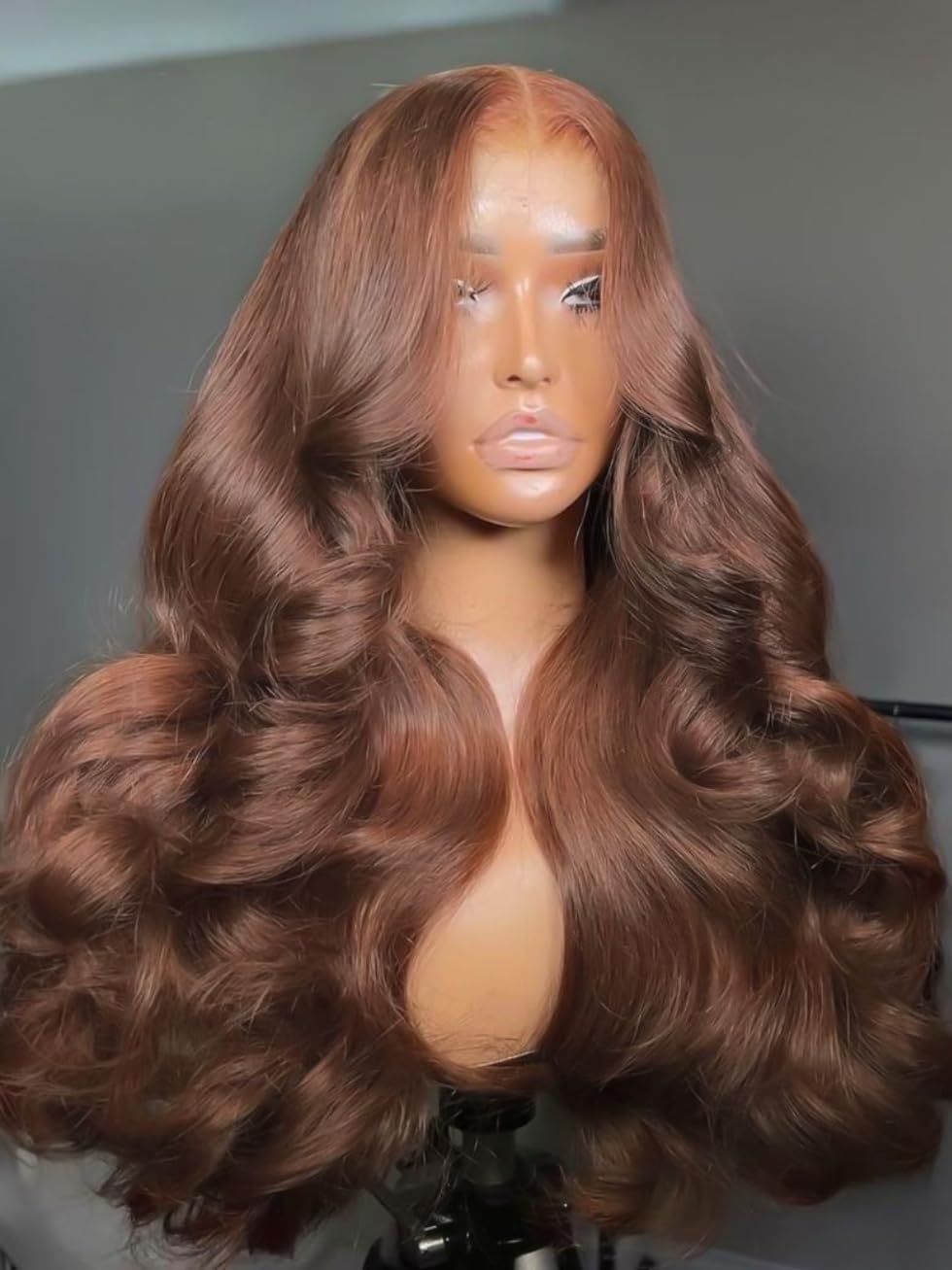 UNICE 13x4 HD Lace Front Wig Human Hair Drawstring Wigs Auburn Brown Loose Wave Face Framing Layers Curtain Bangs Glueless Wig Pre Plucked Pre Cut Bleached Knots 150% Density 20 Inch