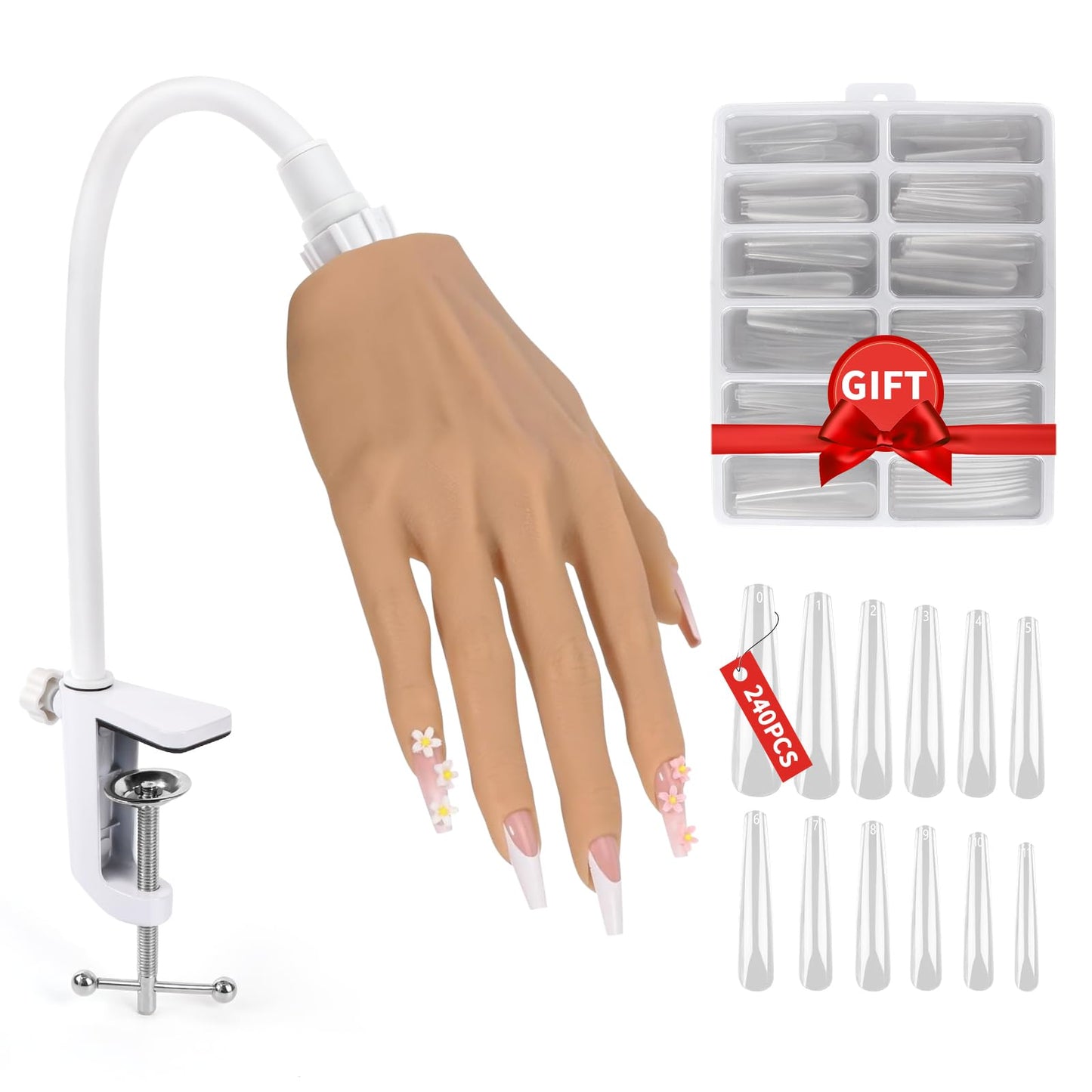 LIONVISON Practice Hand for Acrylic Nails, Silicone Nail Hand Practice, Flexible Fingers Fake Training Hand False Mannequin Hands for Nail Practice, Hand Model Kit for Nail Supplies Manicure Beginners
