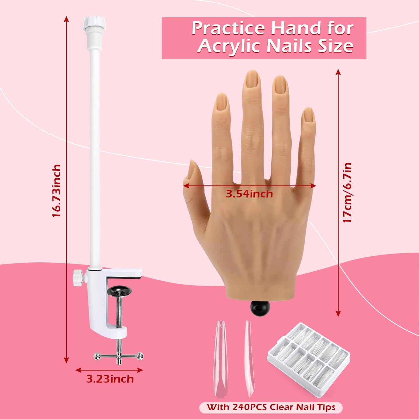 LIONVISON Practice Hand for Acrylic Nails, Silicone Nail Hand Practice, Flexible Fingers Fake Training Hand False Mannequin Hands for Nail Practice, Hand Model Kit for Nail Supplies Manicure Beginners