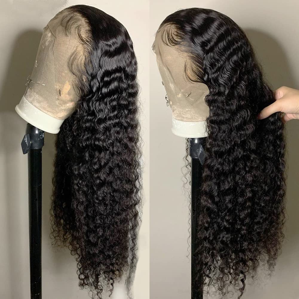 bangjazz 13x4 Deep Wave Lace Front Wigs Human Hair 180% Density Deep Wave Frontal Wigs Human Hair HD Lace 26 Inch Curly Wigs for Black Women Pre Plucked with Baby Hair Curly Lace Front Wig