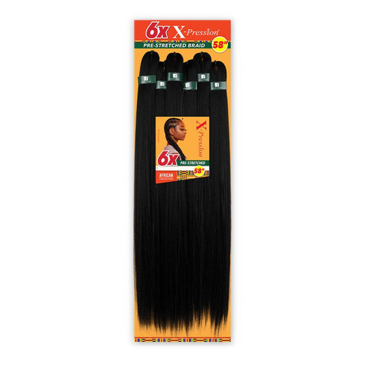 Sensationnel X-pression prestretched braiding hair - 6x braid 58 inch all kanekalon flame retardant synthetic braid for box braids and twists (1B OFFBLACK)