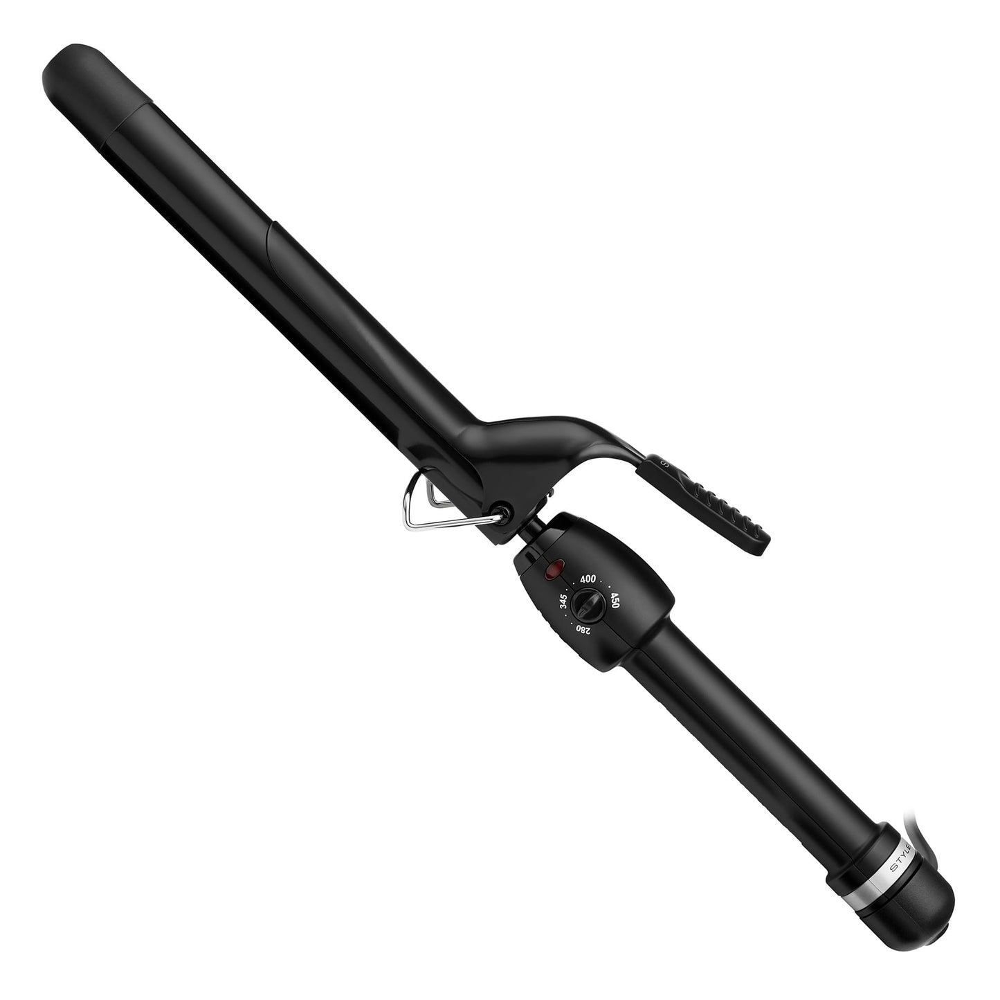 StyleCraft Stay-Temp Black Gold Professional Curling Iron with Extra-Long Thumb Grip, Extended Barrel, Marcel