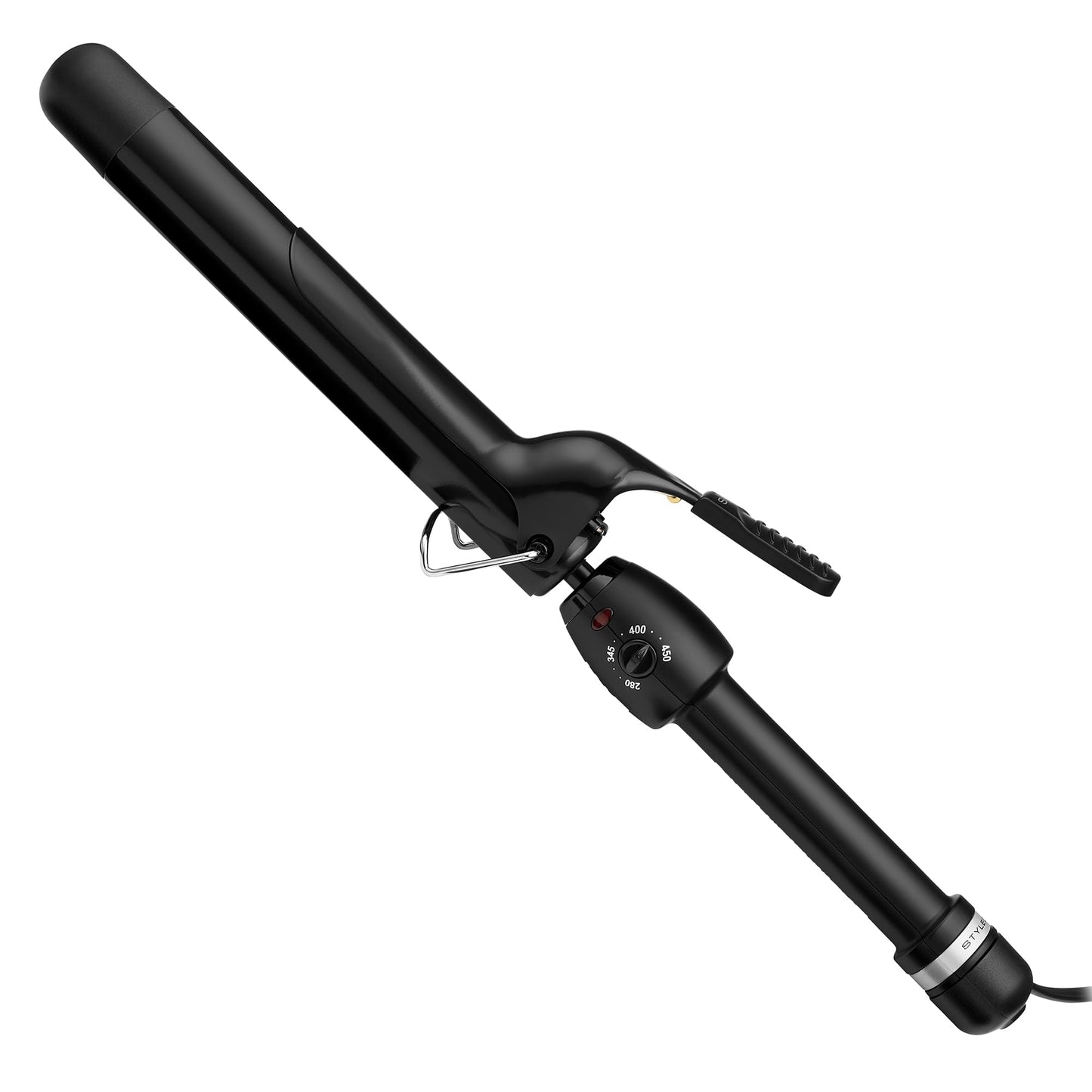 StyleCraft Stay-Temp Black Gold Professional Curling Iron with Extra-Long Thumb Grip, Extended Barrel, Marcel
