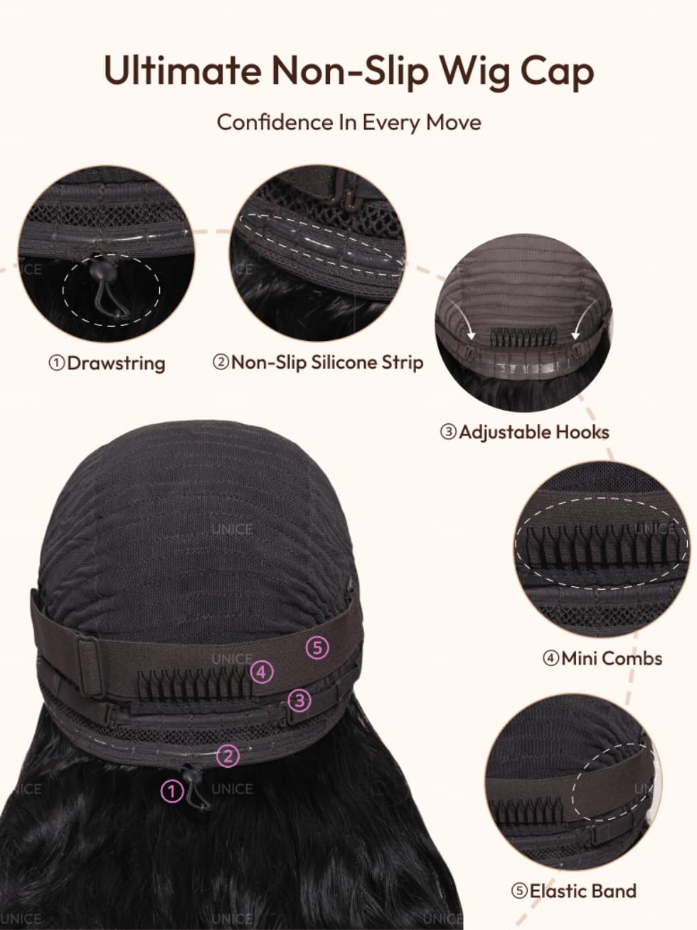 UNICE 13x4 HD Lace Front Wig Human Hair Drawstring Wigs Auburn Brown Loose Wave Face Framing Layers Curtain Bangs Glueless Wig Pre Plucked Pre Cut Bleached Knots 150% Density 20 Inch