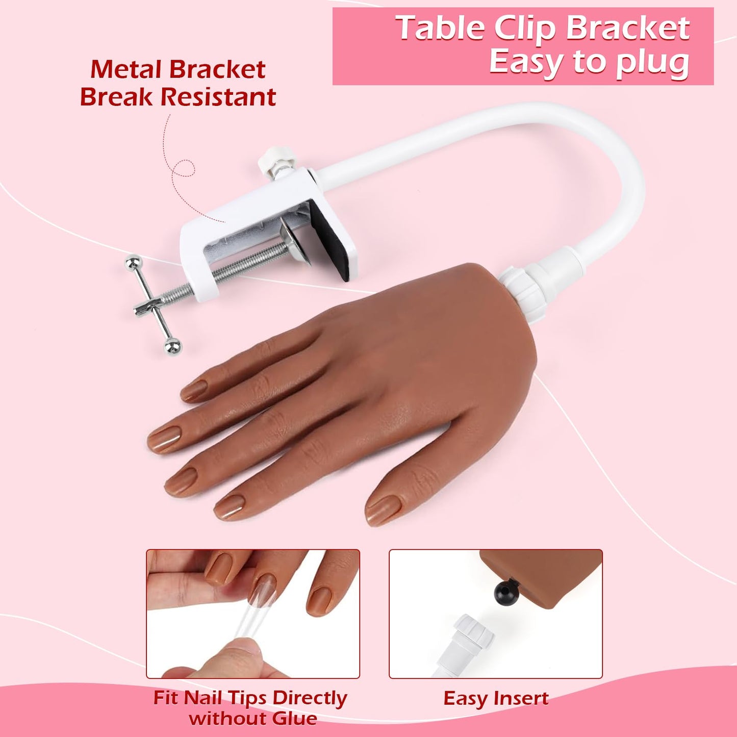 LIONVISON Practice Hand for Acrylic Nails, Silicone Nail Hand Practice, Flexible Fingers Fake Training Hand False Mannequin Hands for Nail Practice, Hand Model Kit for Nail Supplies Manicure Beginners