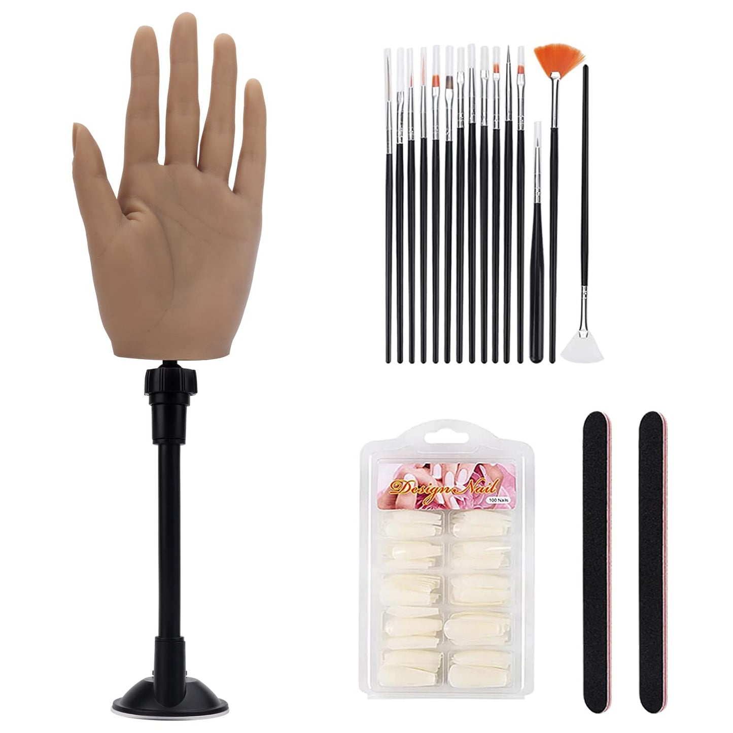 LIONVISON Practice Hand for Acrylic Nails, Silicone Nail Hand Practice, Flexible Fingers Fake Training Hand False Mannequin Hands for Nail Practice, Hand Model Kit for Nail Supplies Manicure Beginners