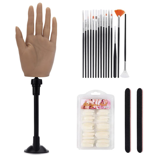 LIONVISON Practice Hand for Acrylic Nails, Silicone Nail Hand Practice, Flexible Fingers Fake Training Hand False Mannequin Hands for Nail Practice, Hand Model Kit for Nail Supplies Manicure Beginners