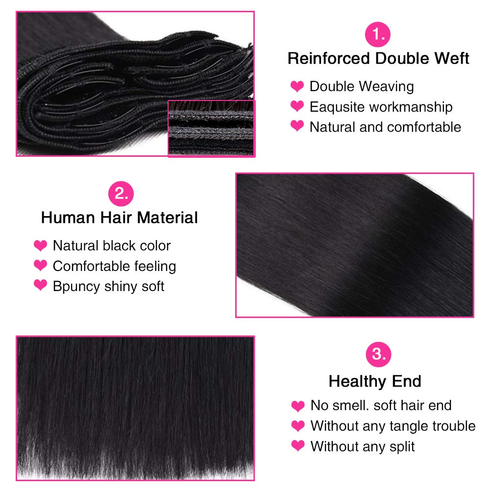 Straight Human Hair Clip in Hair Extensions for Black Women 100% Unprocessed Full Head Brazilian Virgin Hair Natural Black Color,8/Pcs with 18Clips,120 Gram (24inch, Straight hair)