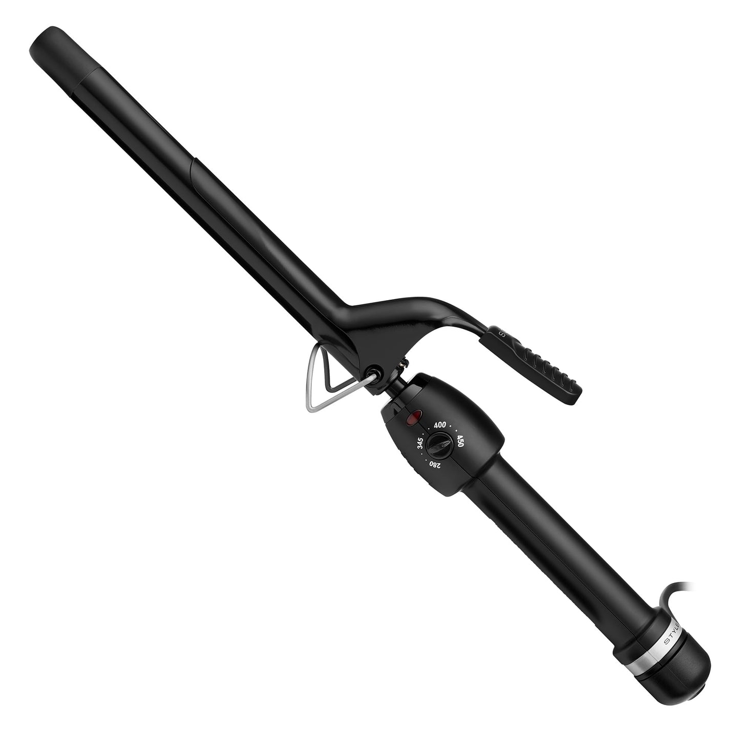StyleCraft Stay-Temp Black Gold Professional Curling Iron with Extra-Long Thumb Grip, Extended Barrel, Marcel