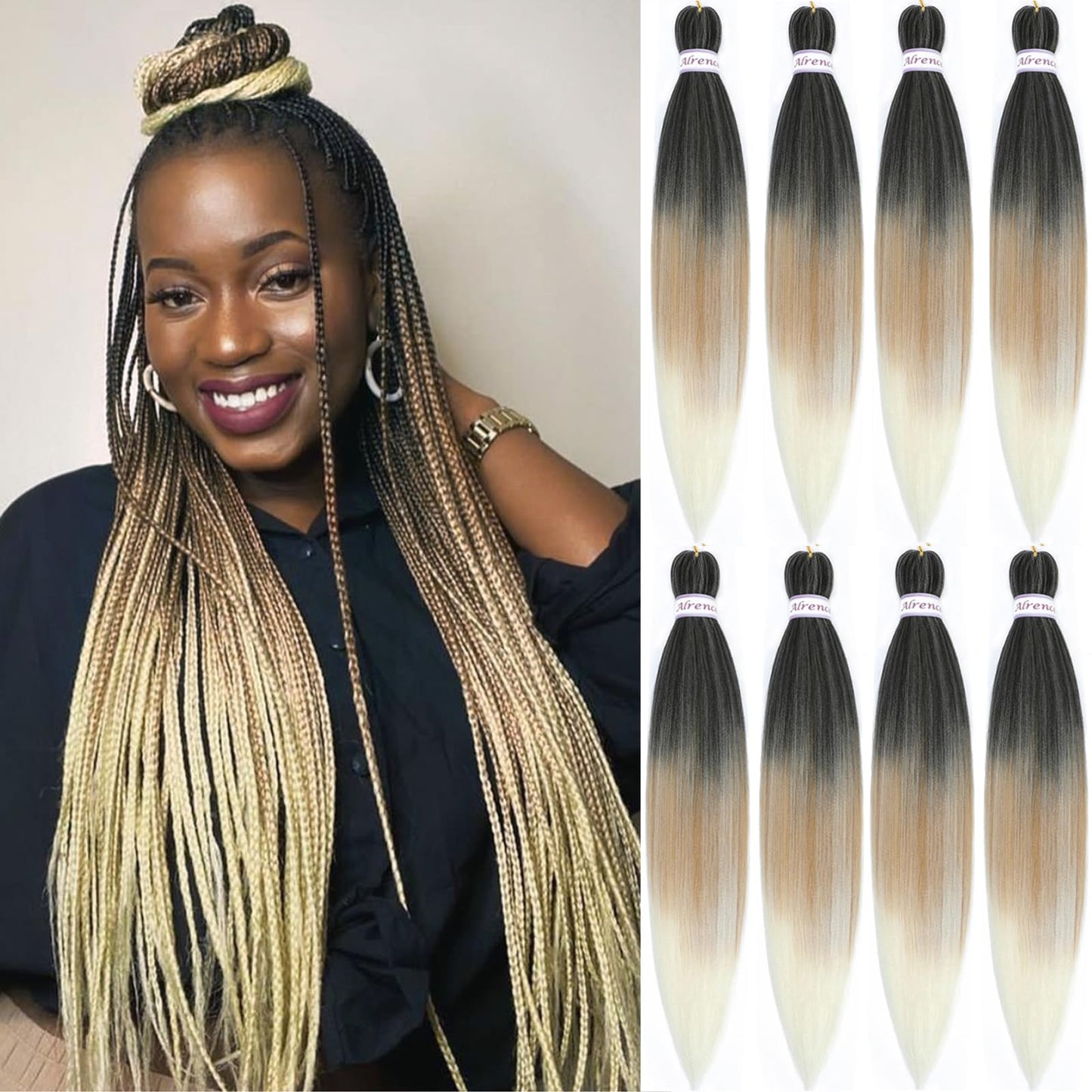 Alrence Pre Stretched Braiding Hair Long Braid 30 Inch 8 Packs Professional Braiding Hair Extensions Synthetic Crochet Twist Braids (30 Inch, 1B#)