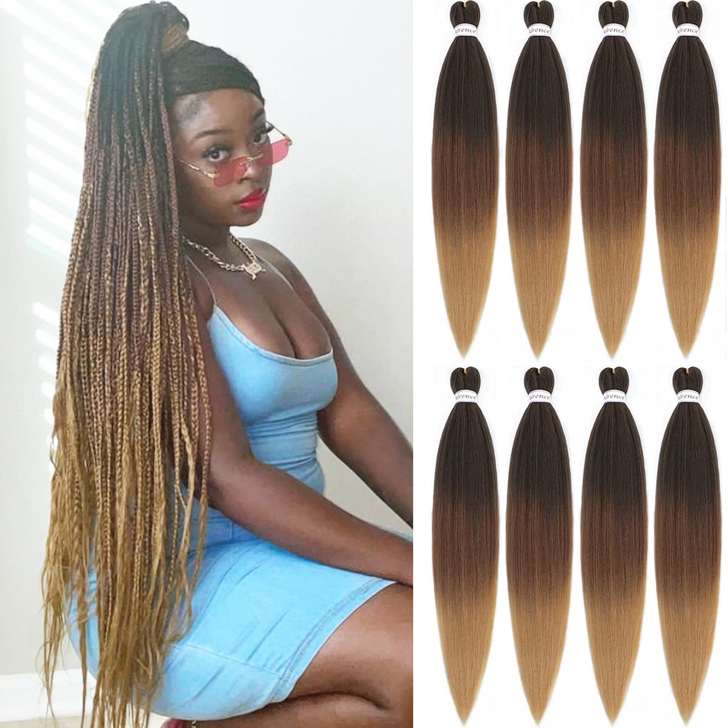 Alrence Pre Stretched Braiding Hair Long Braid 30 Inch 8 Packs Professional Braiding Hair Extensions Synthetic Crochet Twist Braids (30 Inch, 1B#)