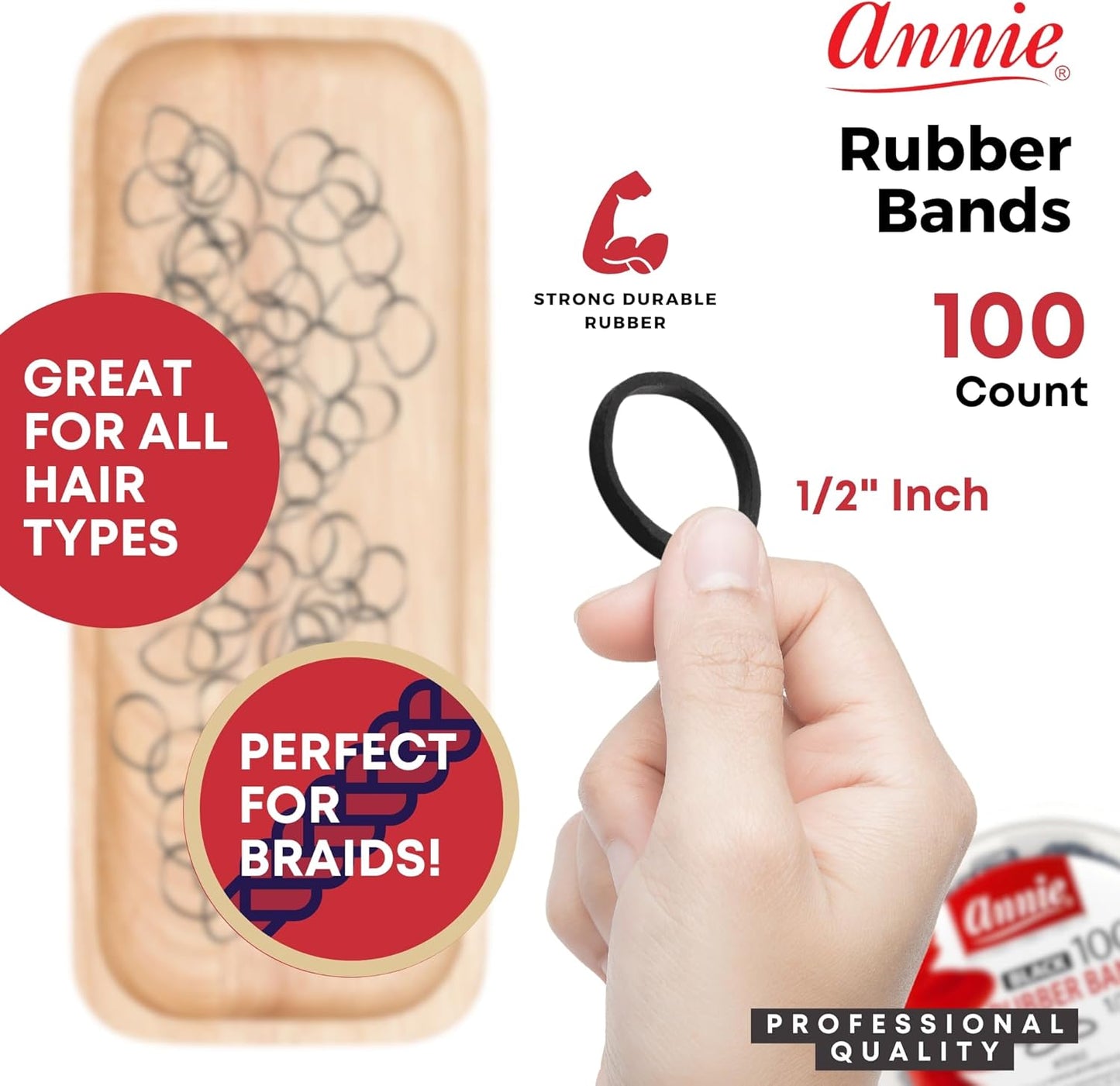 ANNIE 1000 RUBBER BANDS 1/2" #BLACK