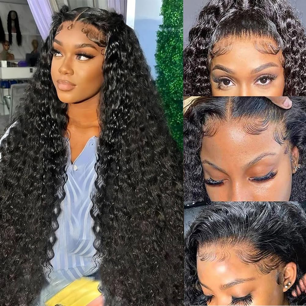 30Inch Deep Wave Lace Front Wigs Human Hair 13x6 Lace Front Wigs Human Hair Pre Plucked 200% Density for Women Deep Curly Glueless Wigs Human Hair Pre Plucked with Baby Hair