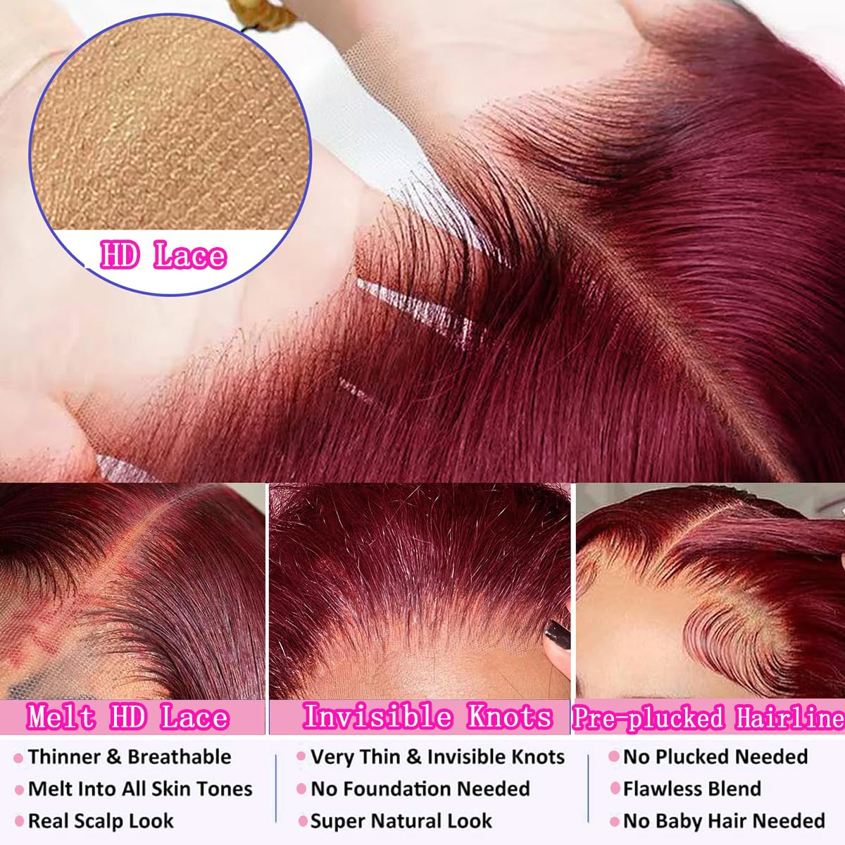 28 Inch 99j Burgundy Lace Front Wigs Human Hair Red Burgundy Wig 180% Density 13x6 Body Wave Lace Front Wigs Pre Plucked Glueless Lace Front Wigs Human Hair for Women