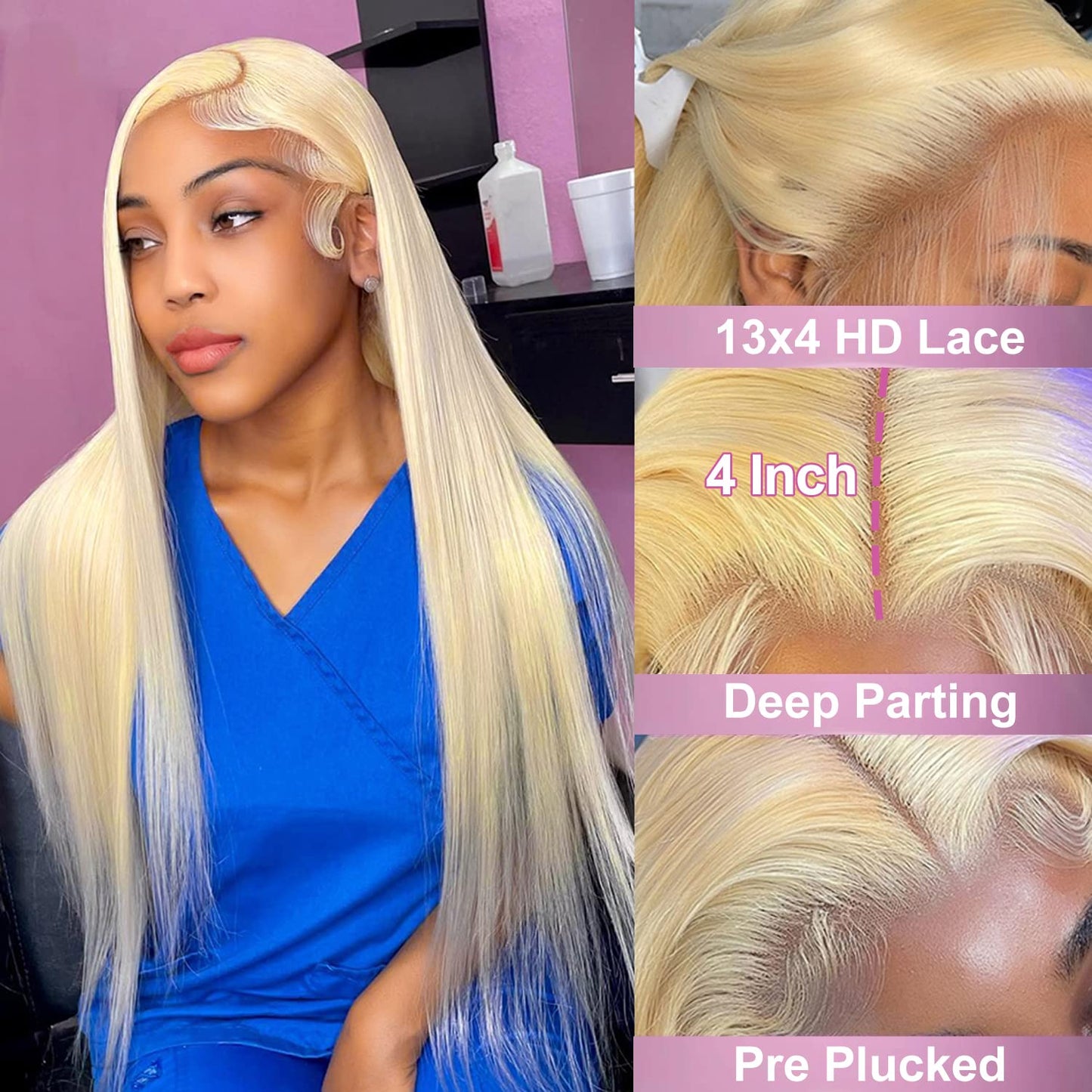 Myecool 30 Inch 613 Lace Front Wig Human Hair 13x4 Straight 613 HD Lace Frontal Wig Human Hair Pre Plucked Bleached Knots for Women(30Inch, Blonde)