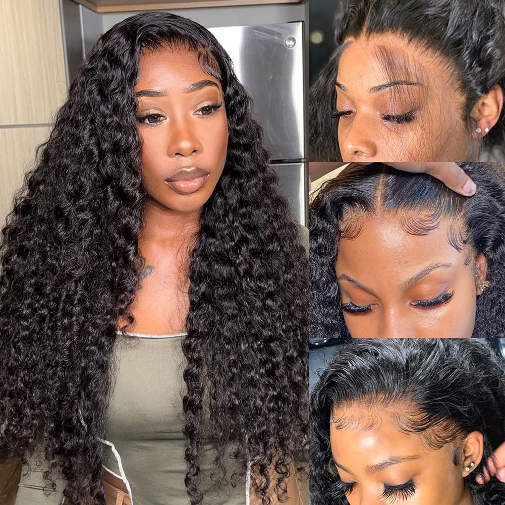 bangjazz 13x4 Deep Wave Lace Front Wigs Human Hair 180% Density Deep Wave Frontal Wigs Human Hair HD Lace 26 Inch Curly Wigs for Black Women Pre Plucked with Baby Hair Curly Lace Front Wig