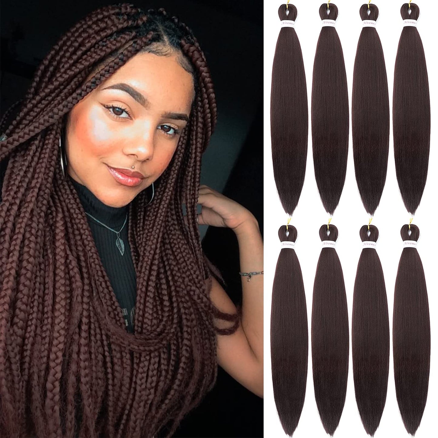 Alrence Pre Stretched Braiding Hair Long Braid 30 Inch 8 Packs Professional Braiding Hair Extensions Synthetic Crochet Twist Braids (30 Inch, 1B#)