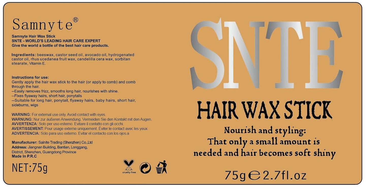 Samnyte Hair Wax Stick, Hair-Styling Waxes, Nourishing Accessories - Slick Stick for Women & Kids, Gel Tamer for Flyaways, Bun Maker & Styling Cream, 2.7 Fl Oz
