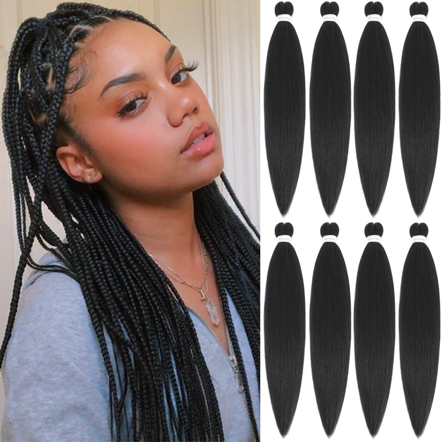 Alrence Pre Stretched Braiding Hair Long Braid 30 Inch 8 Packs Professional Braiding Hair Extensions Synthetic Crochet Twist Braids (30 Inch, 1B#)