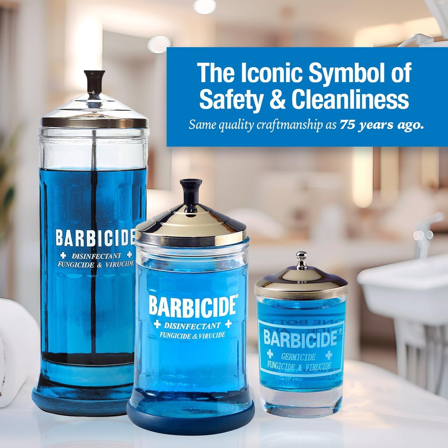 BARBICIDE Disinfecting Jar – Durable Glass Immersion Container with Stainless Steel Lid and Tray – Professional Salon, Spa & Barber Tool Sanitizer for Combs, Brushes & Implements - (Large - 37 Fl Oz)