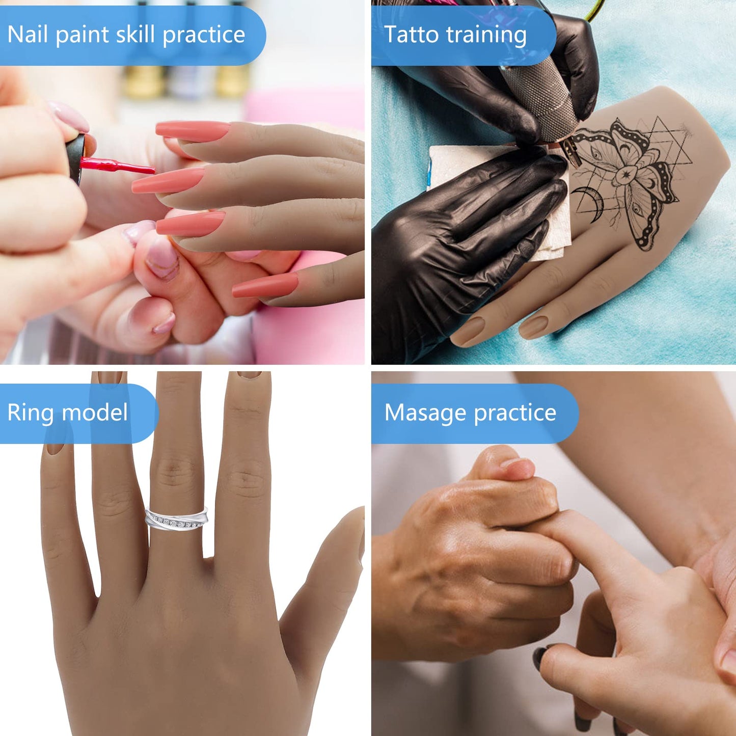 LIONVISON Practice Hand for Acrylic Nails, Silicone Nail Hand Practice, Flexible Fingers Fake Training Hand False Mannequin Hands for Nail Practice, Hand Model Kit for Nail Supplies Manicure Beginners