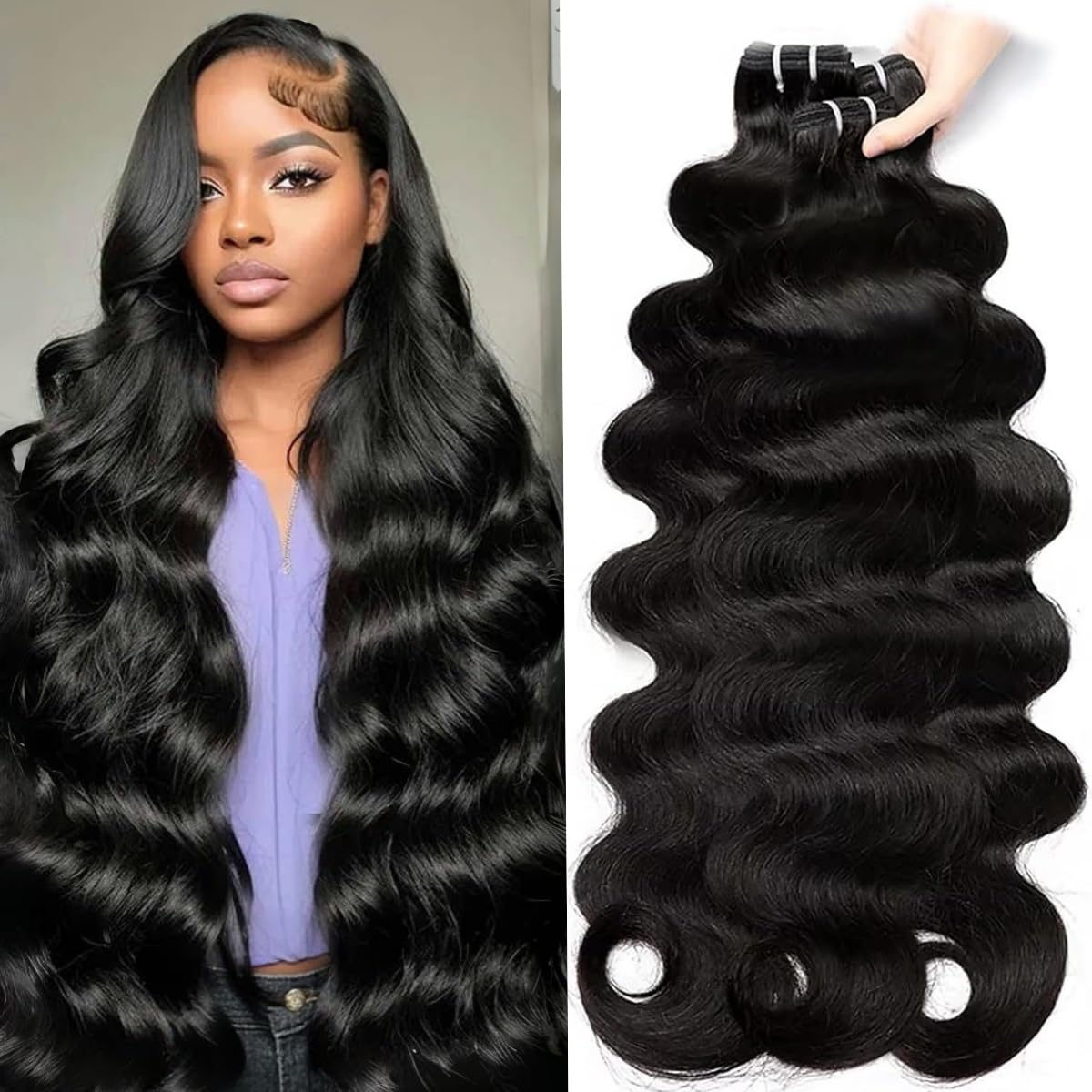 12A Human Hair Bundles 18 20 22 24 Inch Body Wave Human Hair Bundles 100% Unprocessed Brazilian Virgin Hair 4 Bundles Human Hair Natural Colour Extensions Quick Weave
