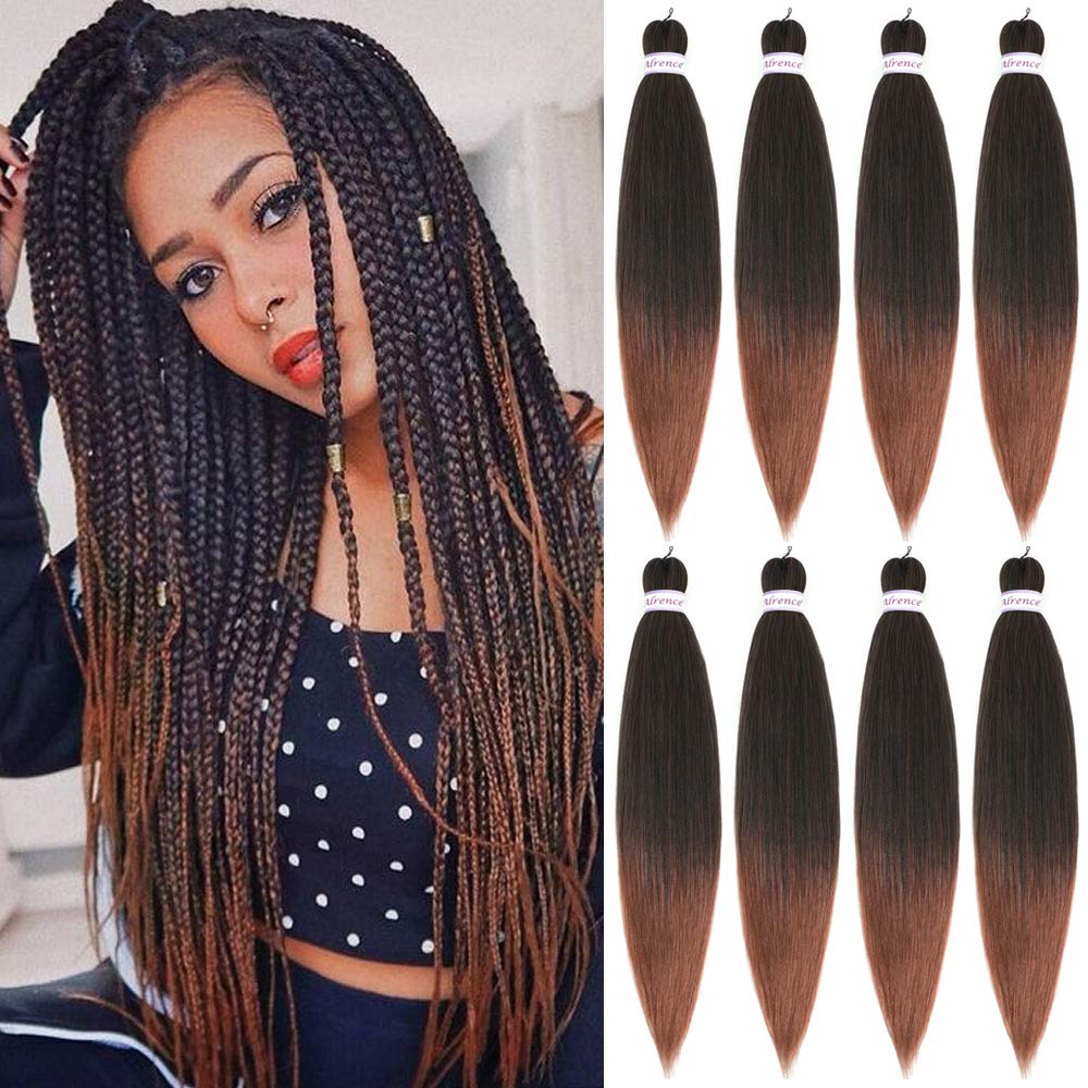 Alrence Pre Stretched Braiding Hair Long Braid 30 Inch 8 Packs Professional Braiding Hair Extensions Synthetic Crochet Twist Braids (30 Inch, 1B#)