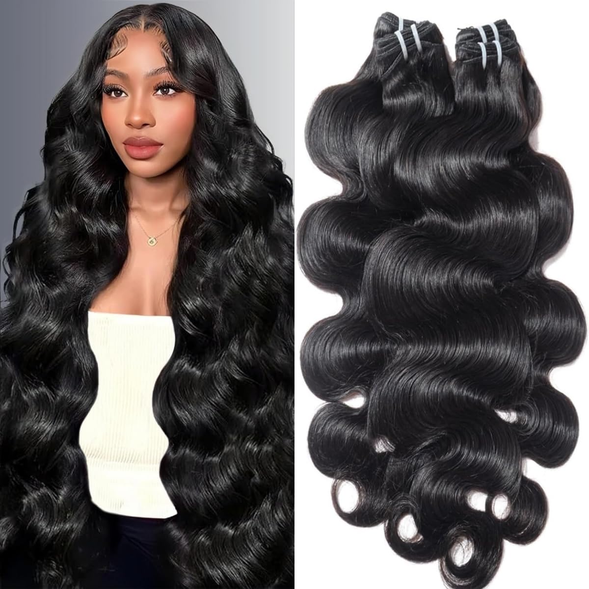 12A Human Hair Bundles 18 20 22 24 Inch Body Wave Human Hair Bundles 100% Unprocessed Brazilian Virgin Hair 4 Bundles Human Hair Natural Colour Extensions Quick Weave