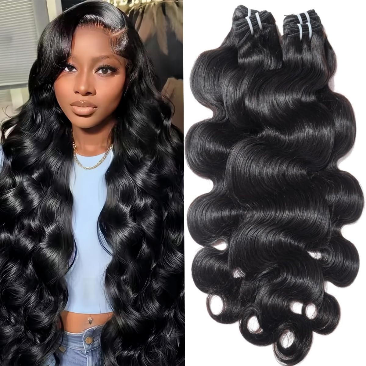 12A Human Hair Bundles 18 20 22 24 Inch Body Wave Human Hair Bundles 100% Unprocessed Brazilian Virgin Hair 4 Bundles Human Hair Natural Colour Extensions Quick Weave