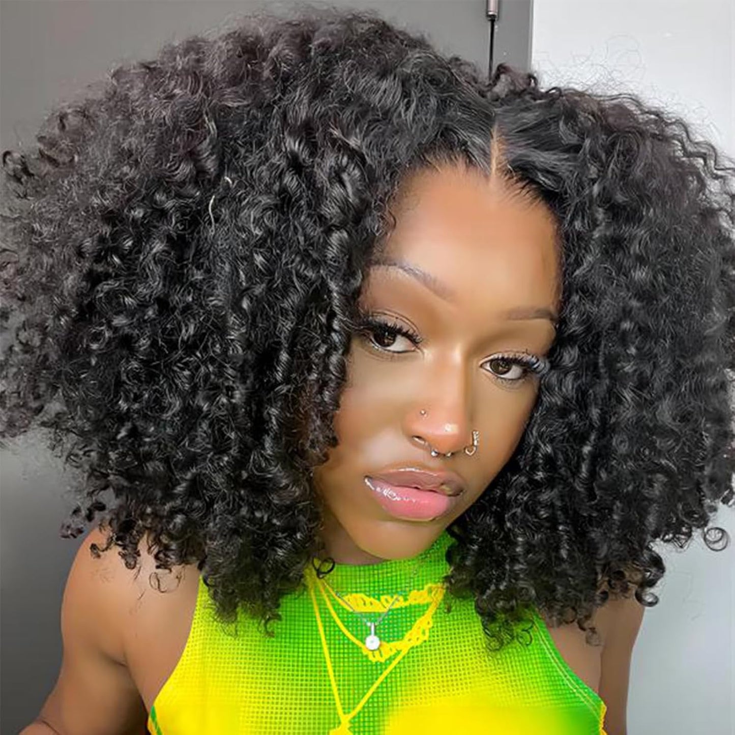 ISEE Wear and Go Glueless Wig Afro Kinky Curly Lace Front Wigs Human Hair 7x5 HD Lace Afro Curly Wigs for Women Lace Pre Cut Glueless Wigs Human Hair Pre Plucked 16 Inch