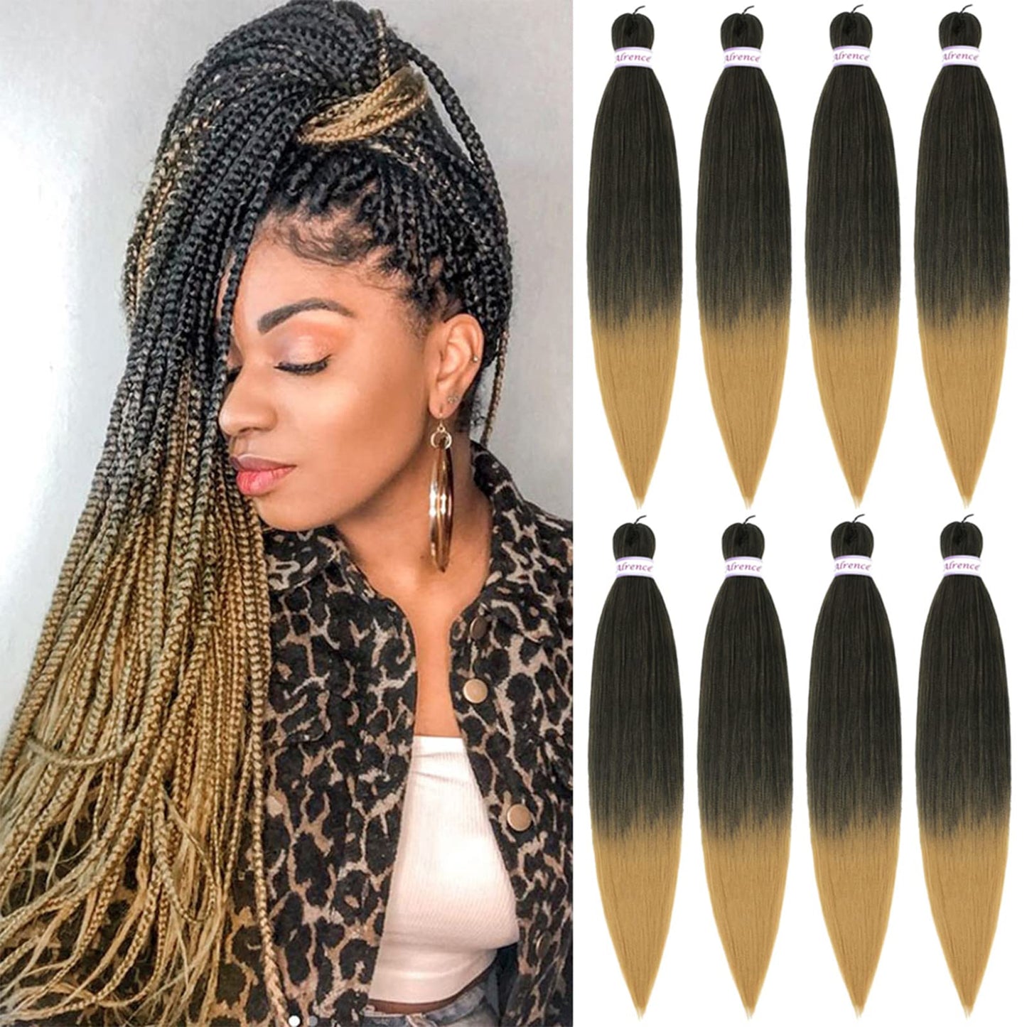 Alrence Pre Stretched Braiding Hair Long Braid 30 Inch 8 Packs Professional Braiding Hair Extensions Synthetic Crochet Twist Braids (30 Inch, 1B#)